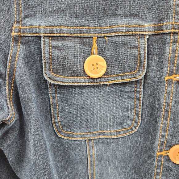 Anthropologie Tulle Jean Jacket Contrast Stitch Detail Button Front Nehru Collar - Picture 5 of 11